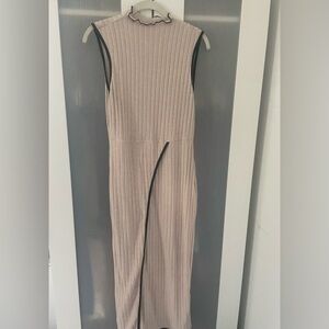 Sleeveless Ribbed Dress with Black Trim